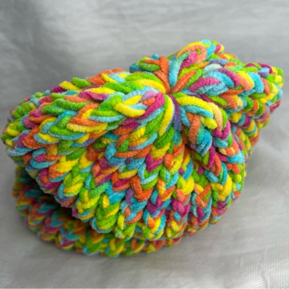 Handmade Crochet Terry Towel Strata Striped Rainbow Beanie Hat Super Soft OSFM - Picture 5 of 10